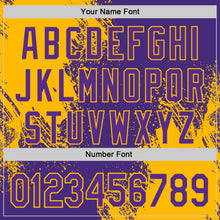 Load image into Gallery viewer, Custom Purple-Gold Abstract Brush Stroke Authentic Baseball Jersey
