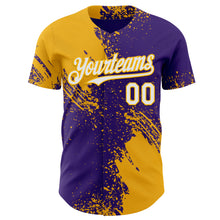 Laden Sie das Bild in den Galerie-Viewer, Custom Purple White-Gold Abstract Brush Stroke Authentic Baseball Jersey
