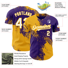 Laden Sie das Bild in den Galerie-Viewer, Custom Purple White-Gold Abstract Brush Stroke Authentic Baseball Jersey
