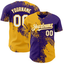 Laden Sie das Bild in den Galerie-Viewer, Custom Purple White-Gold Abstract Brush Stroke Authentic Baseball Jersey

