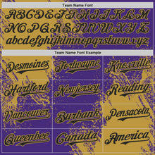 Charger l'image dans la galerie, Custom Purple Black-Old Gold Abstract Brush Stroke Authentic Baseball Jersey
