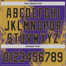 Charger l'image dans la galerie, Custom Purple Black-Old Gold Abstract Brush Stroke Authentic Baseball Jersey
