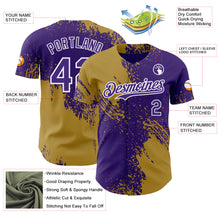 Load image into Gallery viewer, Custom Purple Old Gold-White Abstract Brush Stroke Authentic Baseball Jersey
