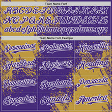 Load image into Gallery viewer, Custom Purple Old Gold-White Abstract Brush Stroke Authentic Baseball Jersey
