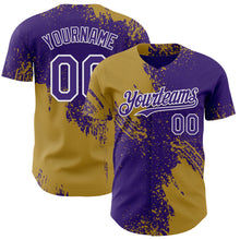 Load image into Gallery viewer, Custom Purple Old Gold-White Abstract Brush Stroke Authentic Baseball Jersey
