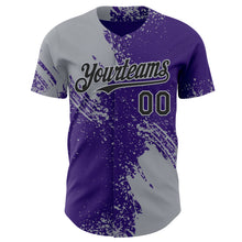 Laden Sie das Bild in den Galerie-Viewer, Custom Purple Black-Gray Abstract Brush Stroke Authentic Baseball Jersey
