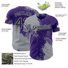 Laden Sie das Bild in den Galerie-Viewer, Custom Purple Black-Gray Abstract Brush Stroke Authentic Baseball Jersey

