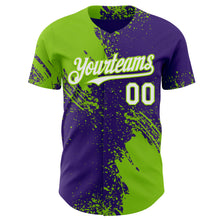Laden Sie das Bild in den Galerie-Viewer, Custom Purple White-Neon Green Abstract Brush Stroke Authentic Baseball Jersey
