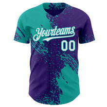 Charger l'image dans la galerie, Custom Purple White-Aqua Abstract Brush Stroke Authentic Baseball Jersey
