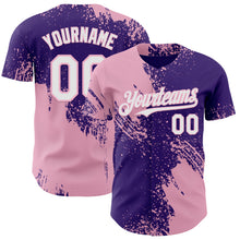 Load image into Gallery viewer, Custom Purple White-Light Pink Abstract Brush Stroke Authentic Baseball Jersey
