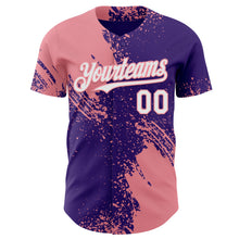 Laden Sie das Bild in den Galerie-Viewer, Custom Purple White-Medium Pink Abstract Brush Stroke Authentic Baseball Jersey
