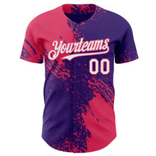 Laden Sie das Bild in den Galerie-Viewer, Custom Purple White-Neon Pink Abstract Brush Stroke Authentic Baseball Jersey
