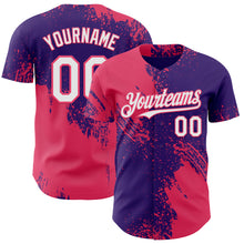 Laden Sie das Bild in den Galerie-Viewer, Custom Purple White-Neon Pink Abstract Brush Stroke Authentic Baseball Jersey

