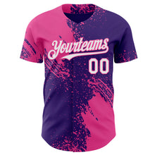 Laden Sie das Bild in den Galerie-Viewer, Custom Purple White-Pink Abstract Brush Stroke Authentic Baseball Jersey
