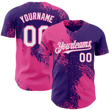Laden Sie das Bild in den Galerie-Viewer, Custom Purple White-Pink Abstract Brush Stroke Authentic Baseball Jersey
