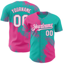Laden Sie das Bild in den Galerie-Viewer, Custom Aqua White-Pink Abstract Brush Stroke Authentic Baseball Jersey
