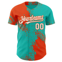 Load image into Gallery viewer, Custom Aqua White-Orange Abstract Brush Stroke Authentic Baseball Jersey
