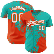 Load image into Gallery viewer, Custom Aqua White-Orange Abstract Brush Stroke Authentic Baseball Jersey
