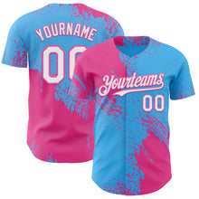 Charger l'image dans la galerie, Custom Sky Blue White-Pink Abstract Brush Stroke Authentic Baseball Jersey
