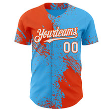 Load image into Gallery viewer, Custom Sky Blue White-Orange Abstract Brush Stroke Authentic Baseball Jersey
