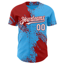 Charger l'image dans la galerie, Custom Sky Blue White-Red Abstract Brush Stroke Authentic Baseball Jersey
