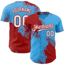 Charger l'image dans la galerie, Custom Sky Blue White-Red Abstract Brush Stroke Authentic Baseball Jersey
