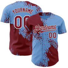 Load image into Gallery viewer, Custom Light Blue Crimson-Cream Abstract Brush Stroke Authentic Baseball Jersey
