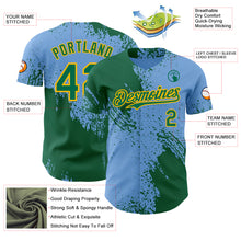 Load image into Gallery viewer, Custom Light Blue Kelly Green-Gold Abstract Brush Stroke Authentic Baseball Jersey
