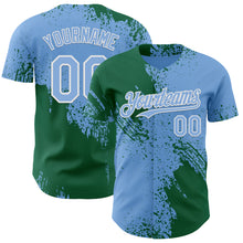 Charger l'image dans la galerie, Custom Light Blue Kelly Green-White Abstract Brush Stroke Authentic Baseball Jersey
