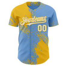 Load image into Gallery viewer, Custom Light Blue White-Yellow Abstract Brush Stroke Authentic Baseball Jersey
