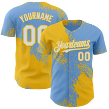 Load image into Gallery viewer, Custom Light Blue White-Yellow Abstract Brush Stroke Authentic Baseball Jersey
