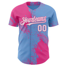 Load image into Gallery viewer, Custom Light Blue White-Pink Abstract Brush Stroke Authentic Baseball Jersey
