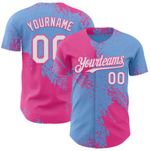 Load image into Gallery viewer, Custom Light Blue White-Pink Abstract Brush Stroke Authentic Baseball Jersey

