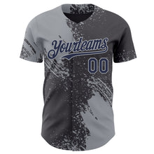 Load image into Gallery viewer, Custom Steel Gray Navy-Gray Abstract Brush Stroke Authentic Baseball Jersey

