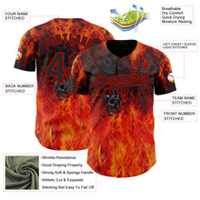 Load image into Gallery viewer, Custom Black-Red Flames Skull Authentic Baseball Jersey
