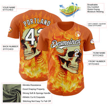 Load image into Gallery viewer, Custom Orange White-Black Flames Skull Authentic Baseball Jersey
