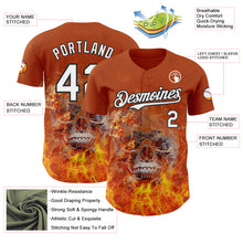 Load image into Gallery viewer, Custom Texas Orange White-Black Flames Skull Authentic Baseball Jersey
