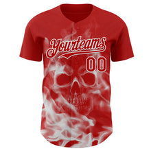Laden Sie das Bild in den Galerie-Viewer, Custom Red-White Flames Skull Smoke Authentic Baseball Jersey
