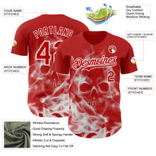 Laden Sie das Bild in den Galerie-Viewer, Custom Red-White Flames Skull Smoke Authentic Baseball Jersey
