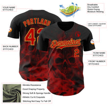 Load image into Gallery viewer, Custom Black Red-Old Gold Flames Skull Smoke Authentic Baseball Jersey
