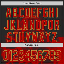 Load image into Gallery viewer, Custom Black Red-Old Gold Flames Skull Smoke Authentic Baseball Jersey
