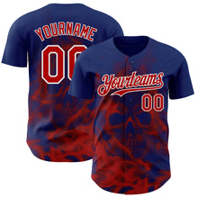 Загрузить изображение в средство просмотра галереи, Custom Royal Red-White Flames Skull Smoke Authentic Baseball Jersey
