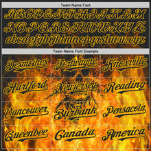 Load image into Gallery viewer, Custom Black-Gold Flames Skull Authentic Baseball Jersey
