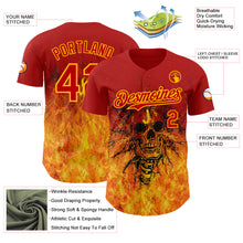 Laden Sie das Bild in den Galerie-Viewer, Custom Red-Gold Flames Skull Authentic Baseball Jersey
