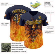 Laden Sie das Bild in den Galerie-Viewer, Custom Navy-Gold Flames Skull Authentic Baseball Jersey
