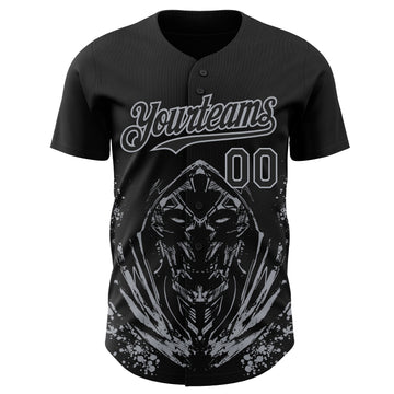 Custom Black-Gray Skull Authentic Baseball Jersey