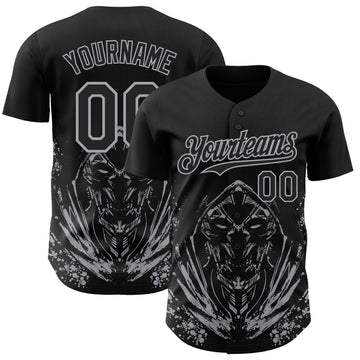 Custom Black-Gray Skull Authentic Baseball Jersey