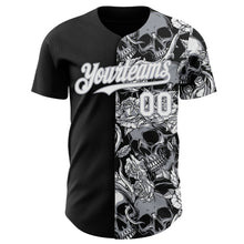 Load image into Gallery viewer, Custom Black White-Gray Skull And Rose Authentic Baseball Jersey
