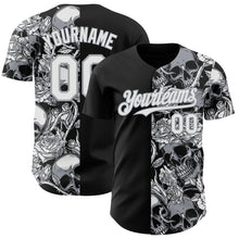 Load image into Gallery viewer, Custom Black White-Gray Skull And Rose Authentic Baseball Jersey
