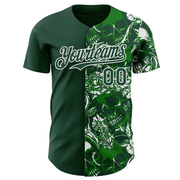 Custom Green-White Skull And Rose Authentic Baseball Jersey